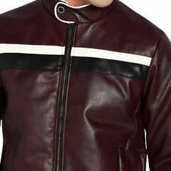 Men Textured Jacket Classic Biker Brown Leather Jacket