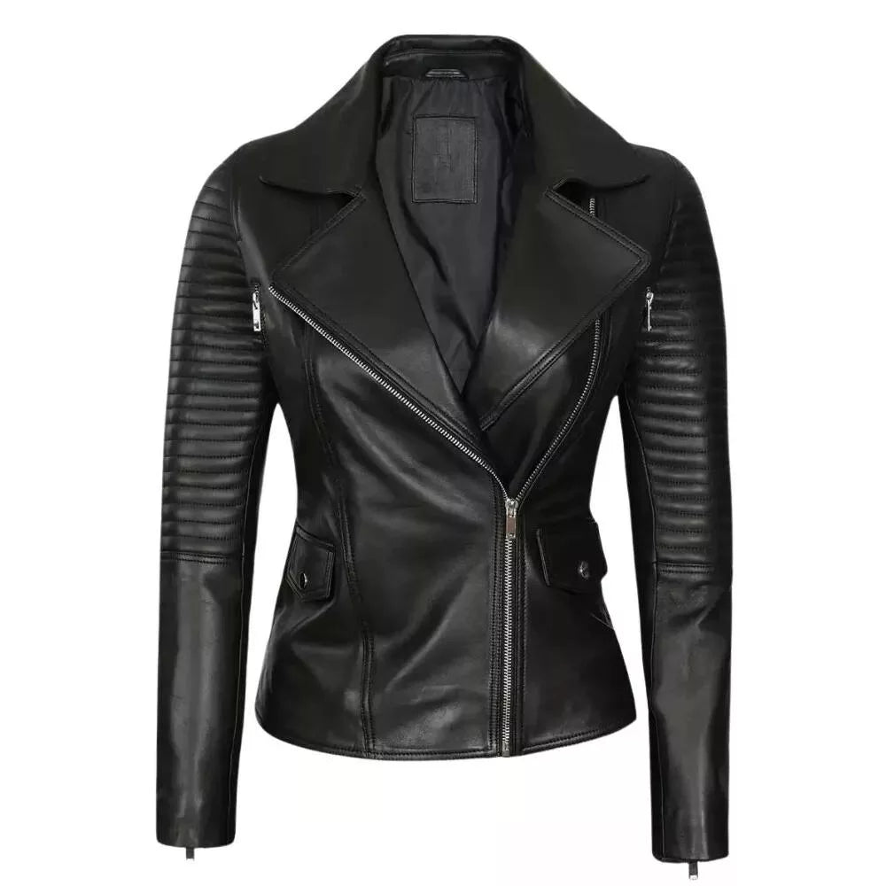Womens Black Asymmetrical Leather Jacket