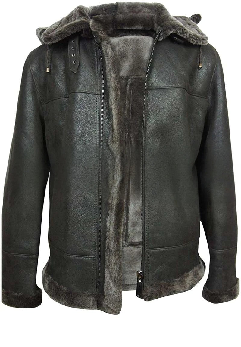 Fur Shearling Bomber Aviator Flying Pilot B3 Black Leather Jacket