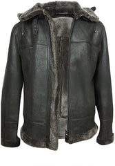 Fur Shearling Bomber Aviator Flying Pilot B3 Black Leather Jacket
