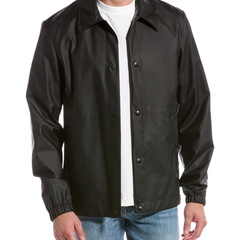 Mens Shirt Collar Black Polyester Jacket | Summer Shirt Jacket