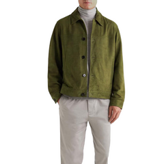 Men's Green Real Suede Leather Trucker Jacket