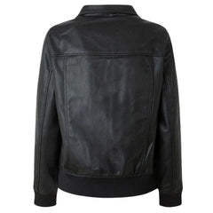 Womens Classic Collared Black Bomber Leather Jacket