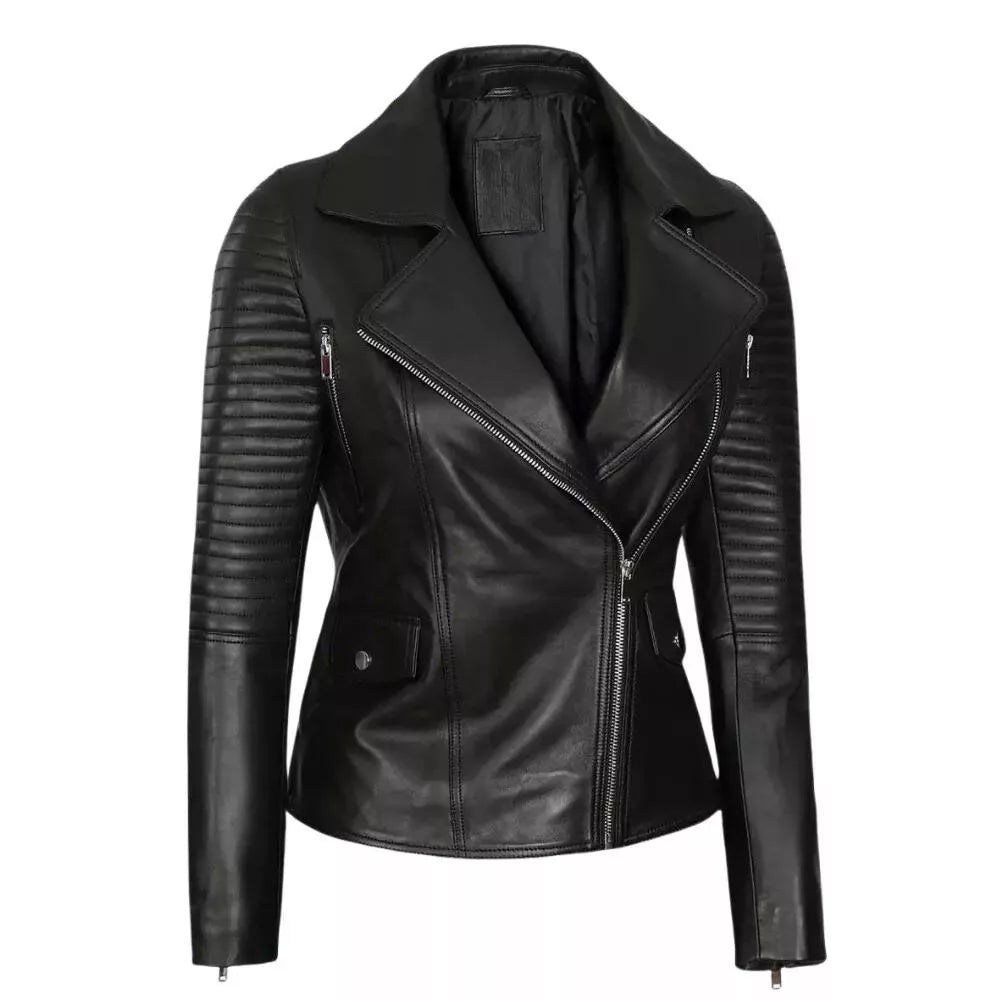 Womens Black Asymmetrical Leather Jacket