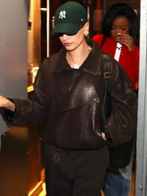 Hailey Bieber 2024 Brown Leather Jacket