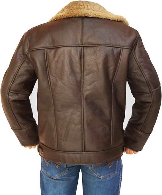 RAF B3 Fur Shearling Aviator Bomber Sheepskin Brown Leather Jacket