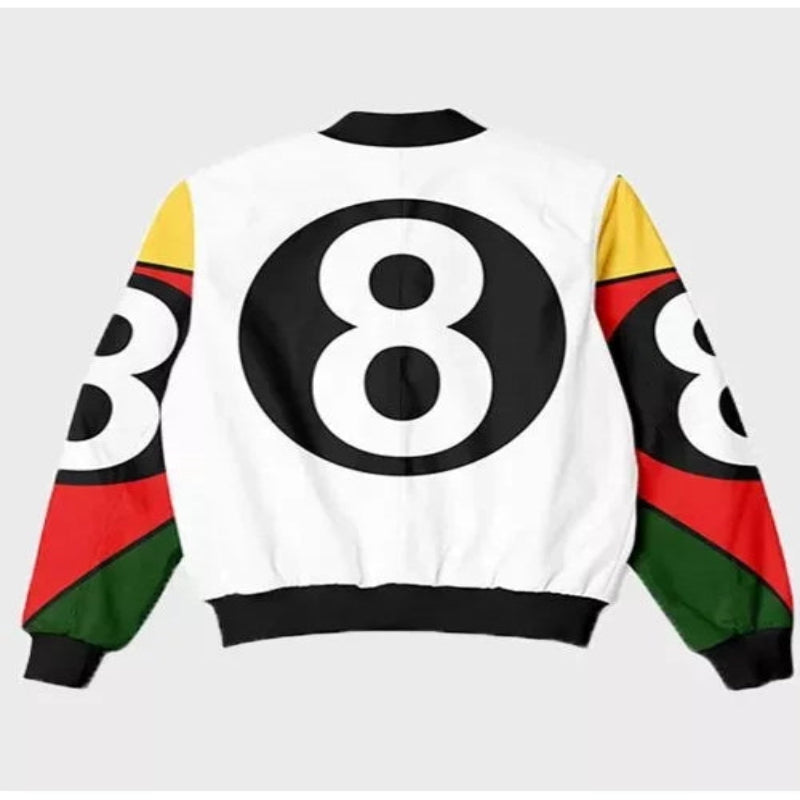 8 Ball Poll Vintage 9o's Style White Bomber Jacket