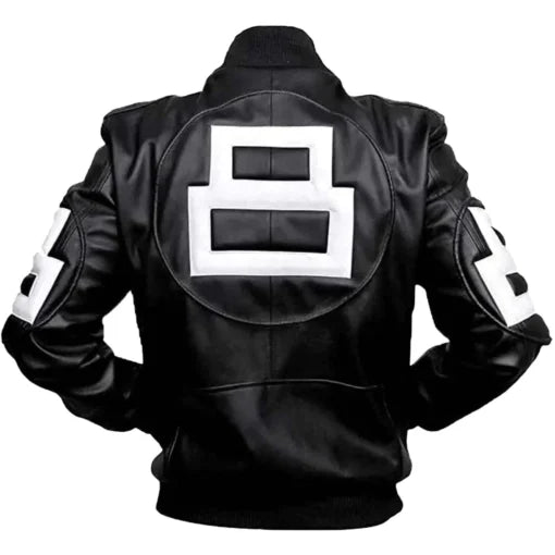 Mens 8 Ball Pool Logo Black Real Leather Jacket