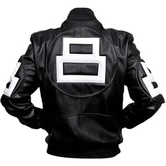 Mens 8 Ball Pool Logo Black Real Leather Jacket