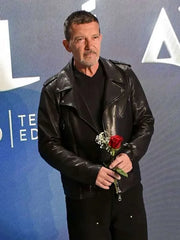 Antonio Banderas 2025 Black Leather Jacket