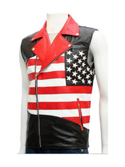 Double Breasted American Flag Leather Vest
