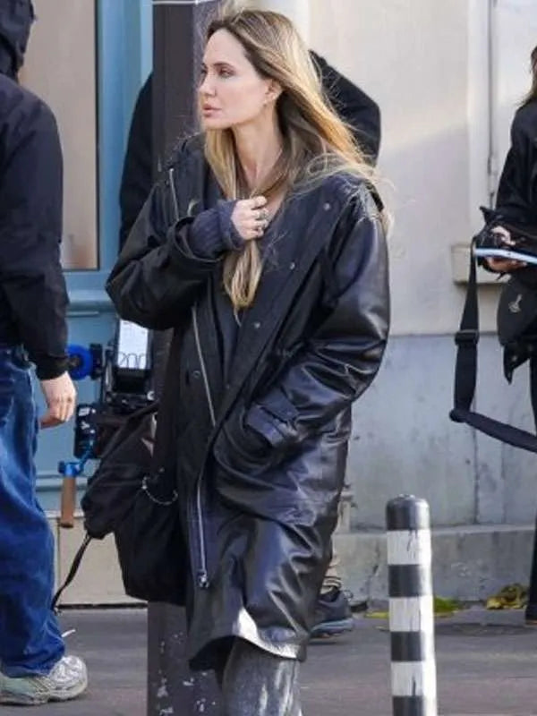 Couture 2026 Angelina Jolie Black Leather Coat