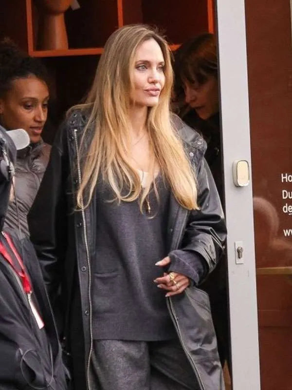 Couture 2026 Angelina Jolie Black Leather Coat