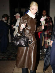 Anya Taylor Joy PFW 2025 Brown Leather Coat