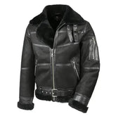 Men's Aviator B16 Shearling Fur Black Sheepskin Leather Jacket