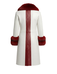 Christmas Inspired White Coat with Red Faux Fur Crocodile Texture