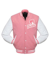 Pink Varsity barbie Jacket With White Leather Sleeves