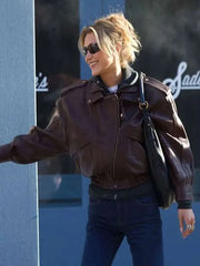 NYC 2026 Bella Hadid Brown Leather Jacket