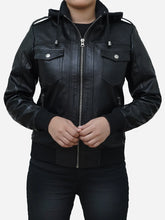 Black Bomber Leather Jacket for womens