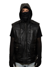 Black Hooded Leather Tactical Vest