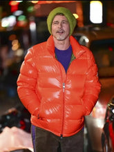 Wolves 2024 Brad Pitt Orange Faux Leather Puffer Jacket