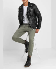 Black Bryon Quilted Lambskin Leather Jacket | Asymmetrical Leather Jacket