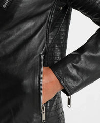 Black Bryon Quilted Lambskin Leather Jacket | Asymmetrical Leather Jacket