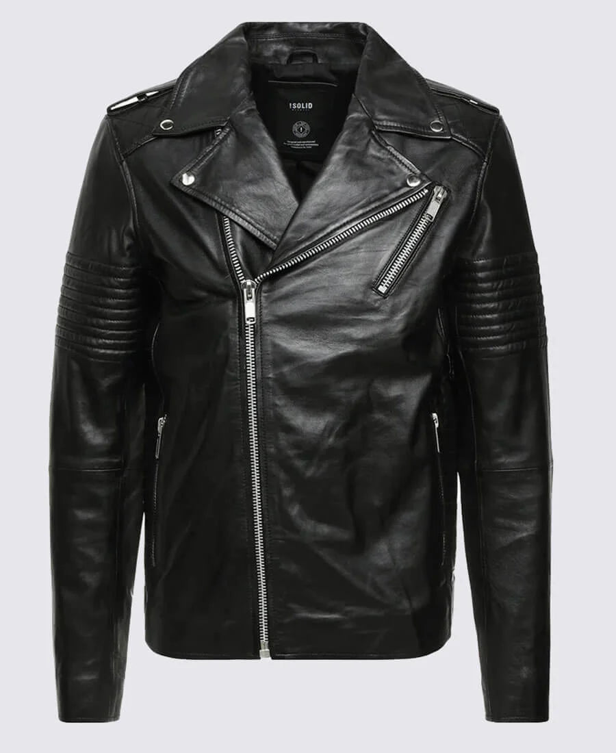 Black Bryon Quilted Lambskin Leather Jacket | Asymmetrical Leather Jacket