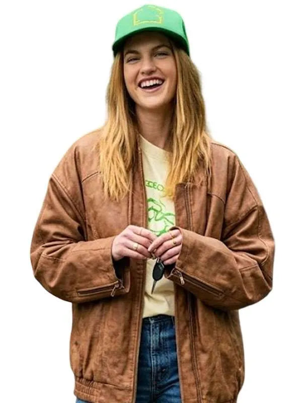 Roommates 2026 Chloe East Brown Leather Jacket