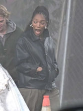 Naomi Ackie Clay face 2026 Black Leather Jacket