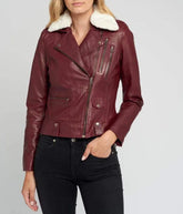 Womens Shearling Jacket With Fur Collar