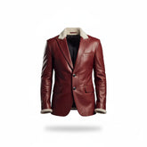 Santa Red Shearling Leather Christmas Jacket Blazer
