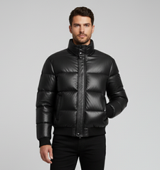 Moncler Style Leather Puffer Jacket