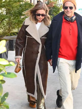 Gigi Hadid NYC 2025 Shearling Brown Leather Coat