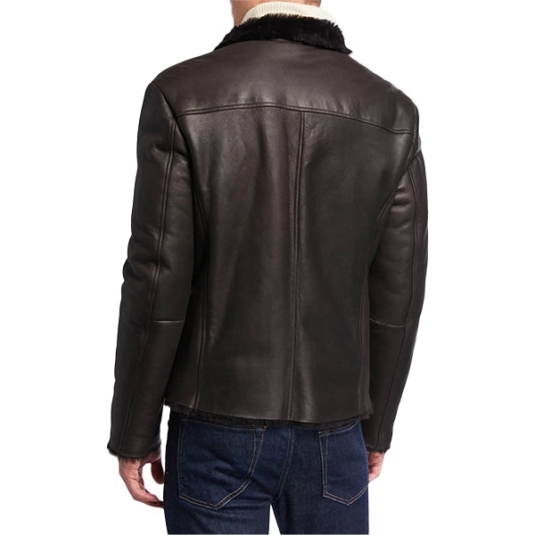 Man Shearling Lined Leather Jacket | Shirt Jacket With Shearling