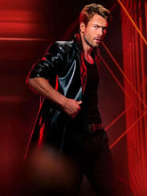 Glen Powell The Running Man Black Leather Coat