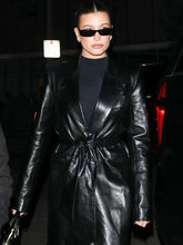 Hailey Bieber Black Leather Coat