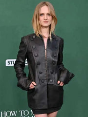 Nell Williams How to Make a Killing Movie Premiere Black Leather Jacket