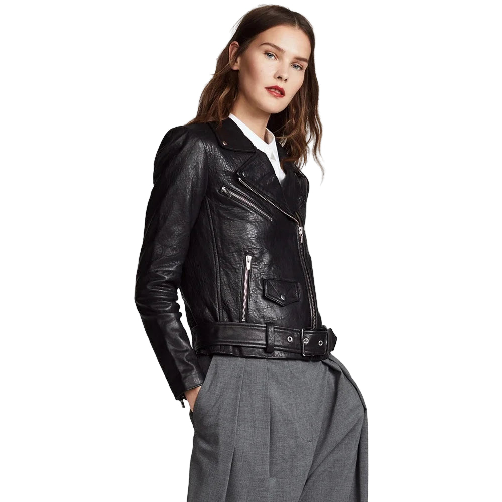 Classic Leather Biker Jacket for Women