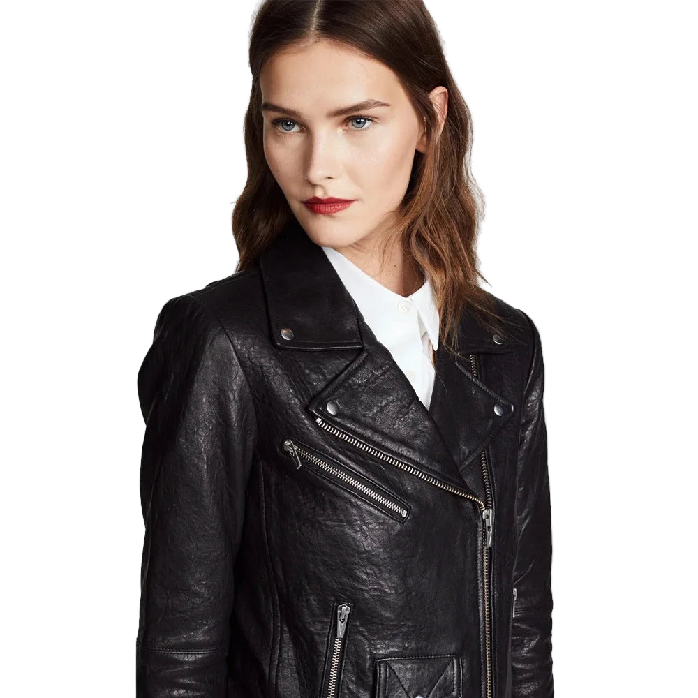 Classic Leather Biker Jacket for Women