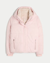 Pink Hollister Faux Fur Puffer Jacket