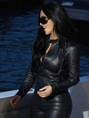 Kim Kardashian Monaco Grand Prix 2026 Black Leather Jacket