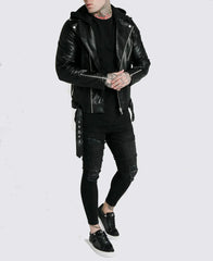 Leon Asymmetrical Leather Jacket | Men's Hooded Leather Jacket
