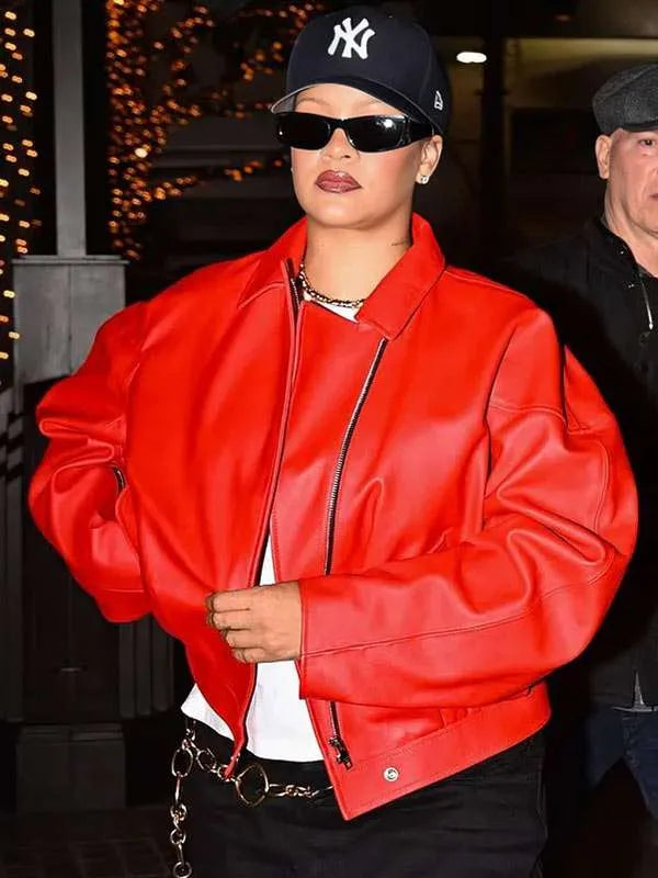Los Angeles 2025 Rihanna Red Leather Jacket