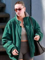 LosAngeles2024HaileyBieberPilatesClassGreenBomberJacket_1