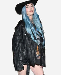 Coachella Festival 2024 Megan Fox Black Oversize Leather Jacket