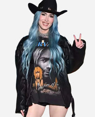 Coachella Festival 2024 Megan Fox Black Oversize Leather Jacket
