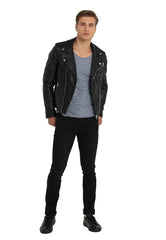 Ethan Men's Black Leather Motorcycle Jacket