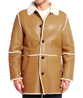 Men Tan Brown Shearling Leather Coat