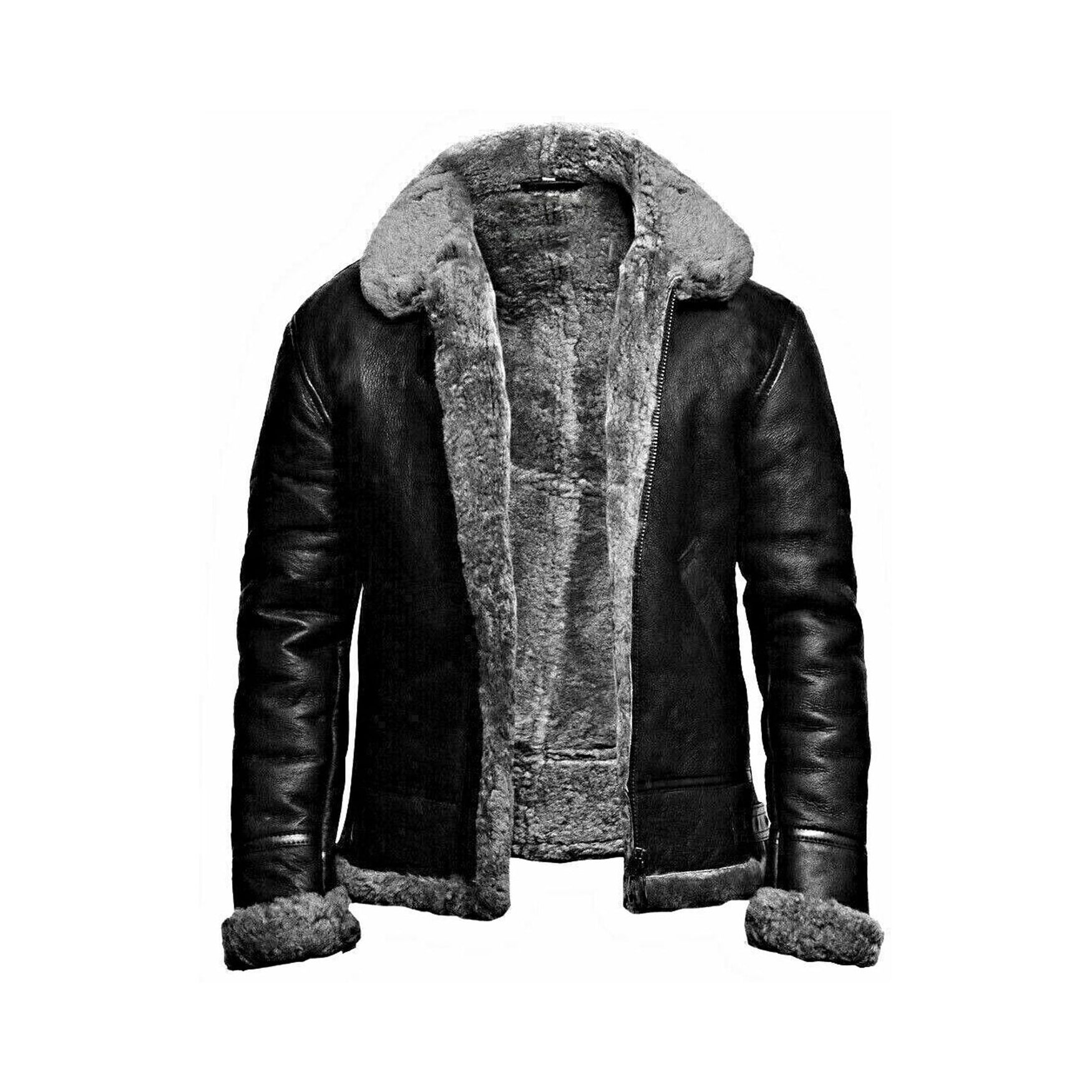 Men's Aviator B3 WW2 Winter Shearling Fur Black Leather Flying Jacket